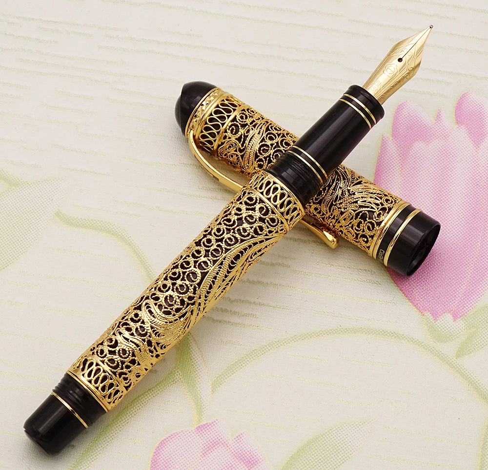HERO 3000 Classical 18K Gold Fountain Pen Limited Edition Chinese Style Gold-silk Butterfly Pattern Business Gift Collection Set