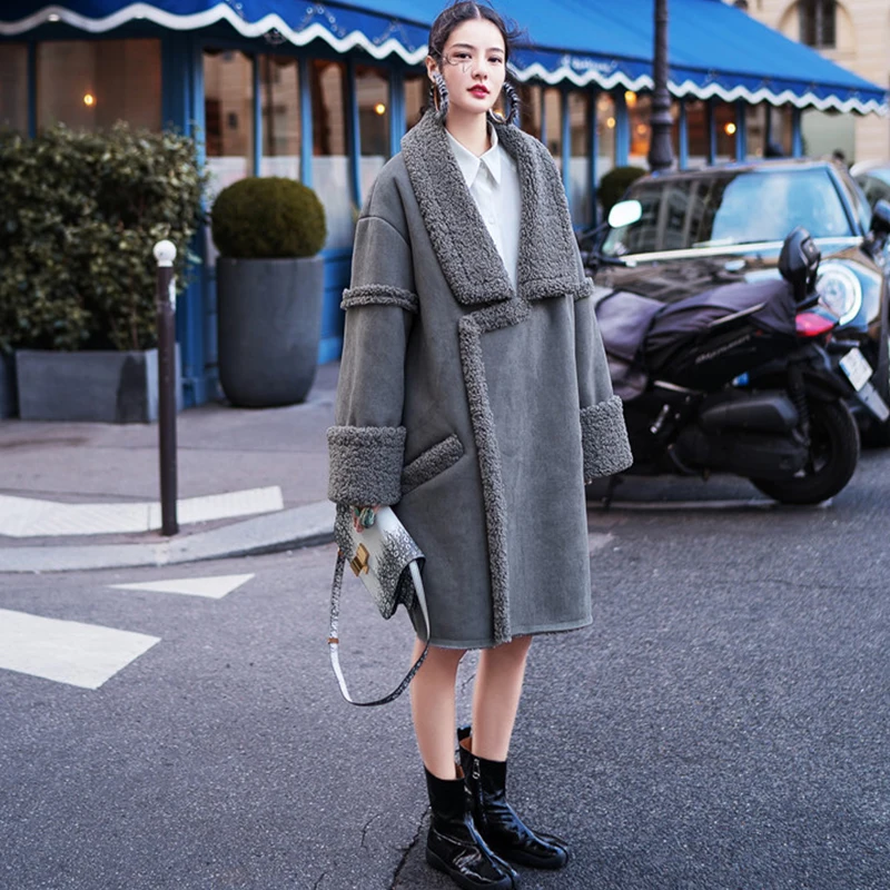 Модная новая брендовая замшевая куртка из Winte женское длинное пальто овечьей