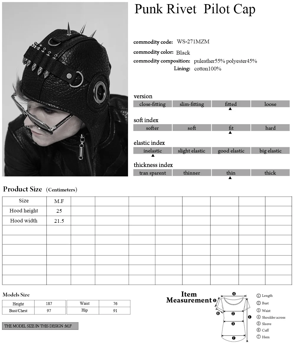 

PUNKRAVE Me's Punk Rivet Pilot Cap Street Rock Bullet Head Decoration Black Pu Leather Hats