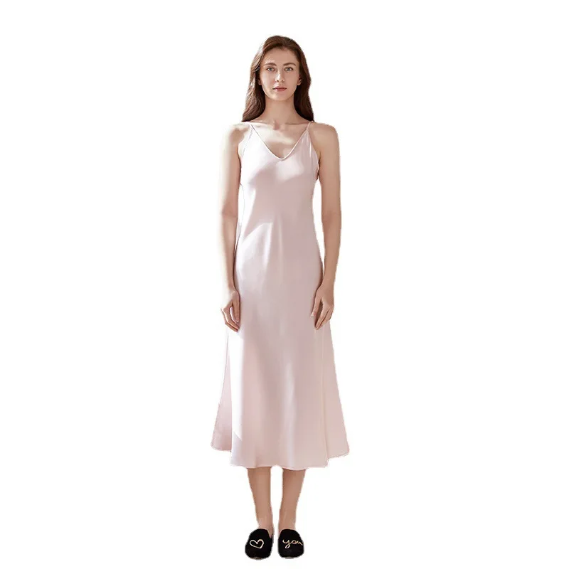 

2021 Spring/Summer New Feiyong Mulberry Silk Homewear Pure Color Silk Pajamas Women Silk Nightdress Long Skirt