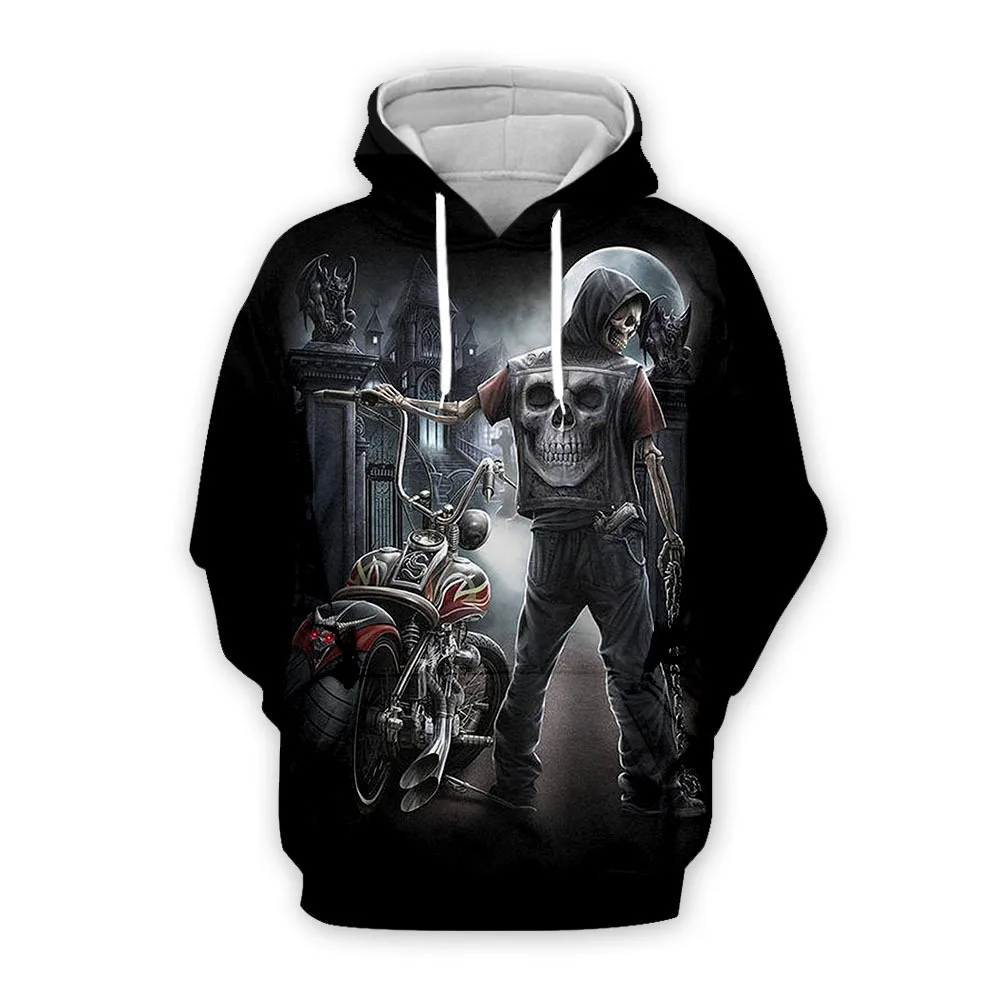 2019 новая толстовка унисекс 3d-принт мотоцикл худи с черепом карман серый пальто