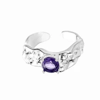 new trend irregular geometric round purple crystal rhinestone zircon opening adjustable metal ring for women bridal wedding gift