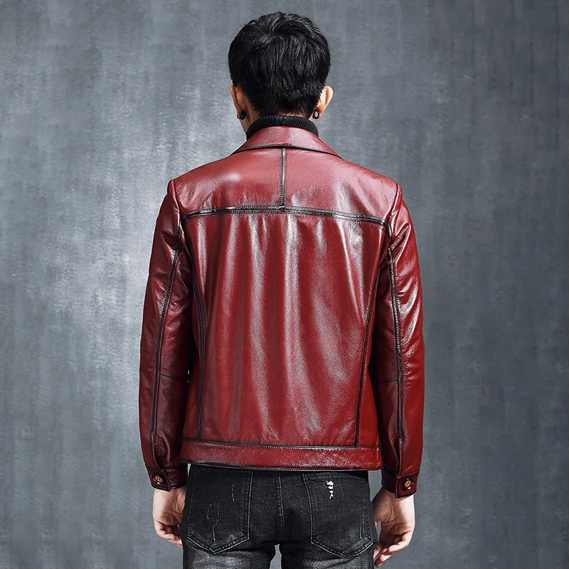 

2021 Men's Leather Motor Jackets Genuine Cow Leather Brown Jacket Spring Autumn Breathable Biker Bomber Coat S8658
