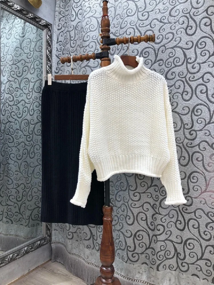 

Quality Women's Top Set 2021 Autumn Winter Sweater Sets Ladies Turtleneck Sweater Tops+Midi Knitted Skirt Set Casual 2 pc Sets