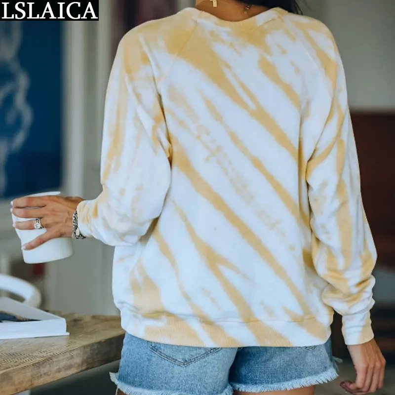Autumn New Pullover O-Neck Long Sleeve Sweatshirt Ladies Tie-Dye Women Sweetshirts Casual Loose Sweatshirt Top Blusas Feminina