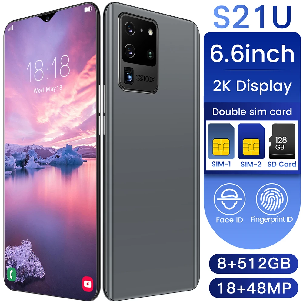 new global version s21u 6 6 inch smartphone latest 10 core 5000mah 8512gb 1848mp full screen dual sim dual standby cell phone free global shipping