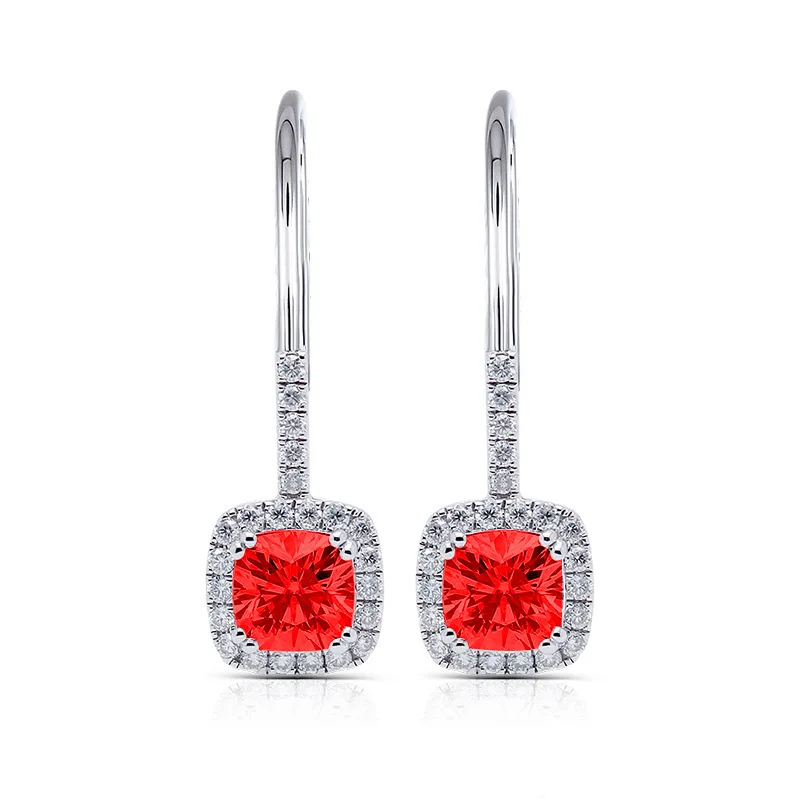Red Kinel, модные, 925 пробы, серебряные, висячие серьги, массивные, вечерние, свадебные, с подушками, CZ Циркон, висячие серьги для женщин, ювелирное изделие - Окраска металла: Red