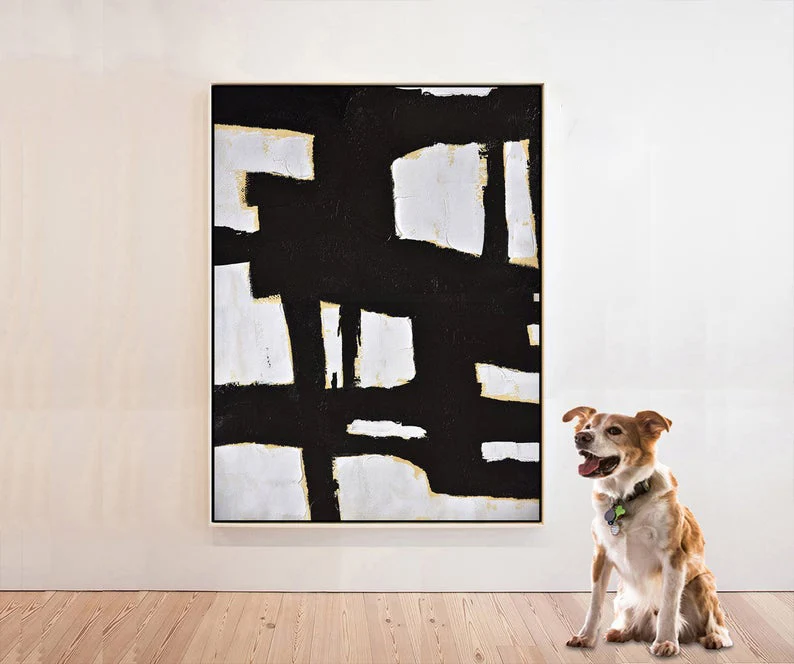 

Large Modern Painting Abstract Art Hand Painted Large Canvas Painting, Black white yellow beige
