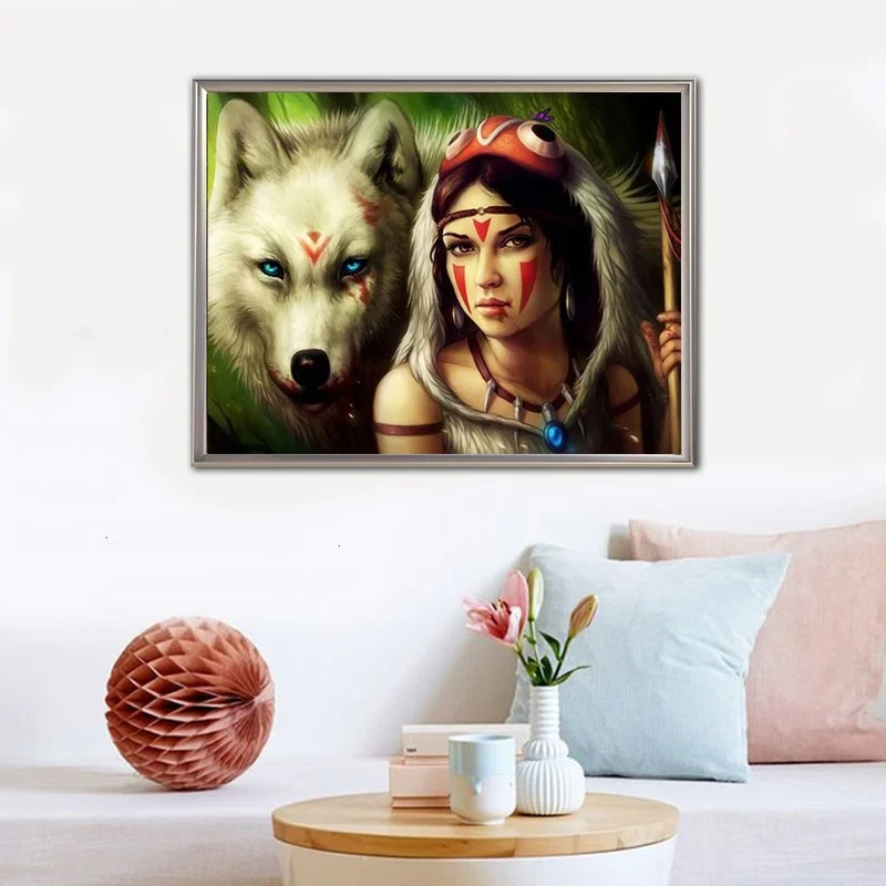 

5D DIY Full Square Round Resin Diamond Painting Wolf Woman Cross Stitch Embroidery Mosaic New Arrival Fall Decor
