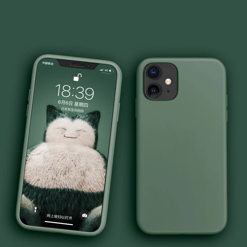 Мягкий гелевый резиновый жидкий силиконовый чехол для телефона для iPhone 11 Pro X XS MAX XR 8 7 Plus 6s 6Plus задняя крышка полный защитный чехол - Цвет: Dark Green