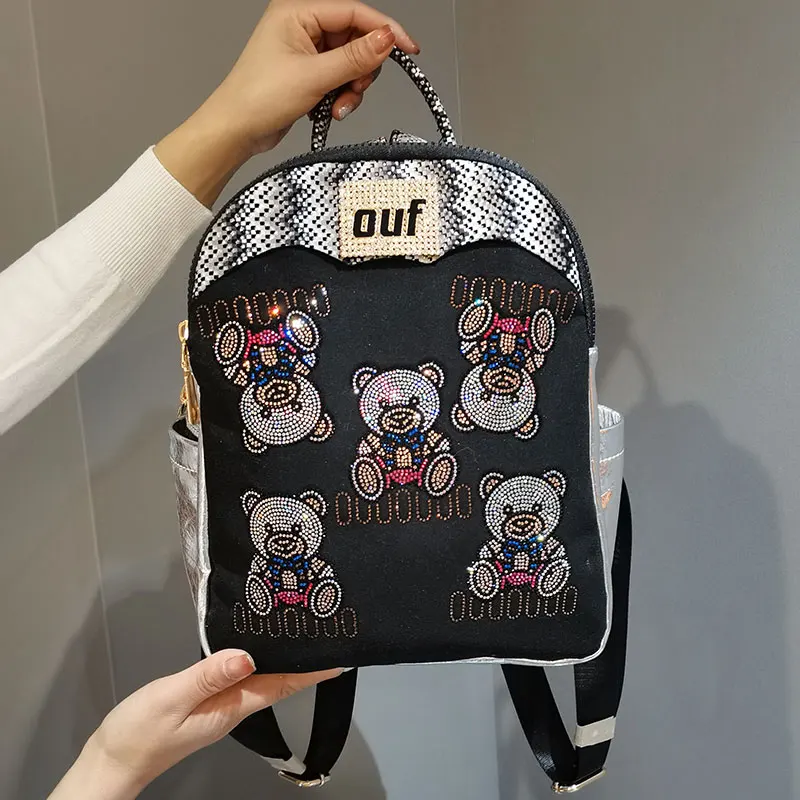 

Animal Prints Backpack Women Fashion Mochila Hot Rhinestone Soft Leather Shoulder Bags Female Sac A Dos School Bolsos