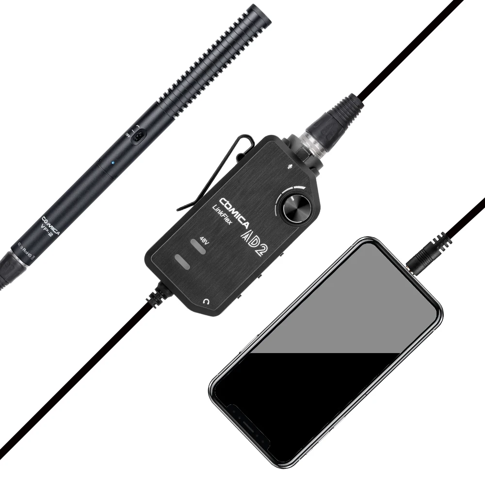 Аудио адаптер COMICA LinkFlex AD2 XLR/6 35 мм до 3 5 с фантомным питанием для iPhone/Android/Nikon/Canon