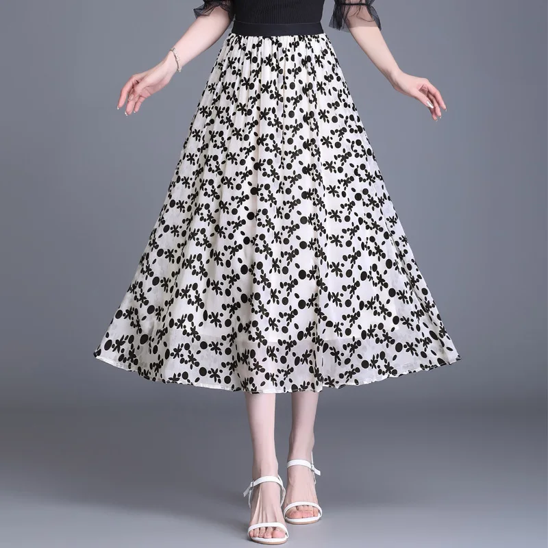 

Floral Pleated Skirts for Women 2021 Summer Elegant Fashion Loose Big Swing Casual Long Skirt Female Beach Style Skirt 9205