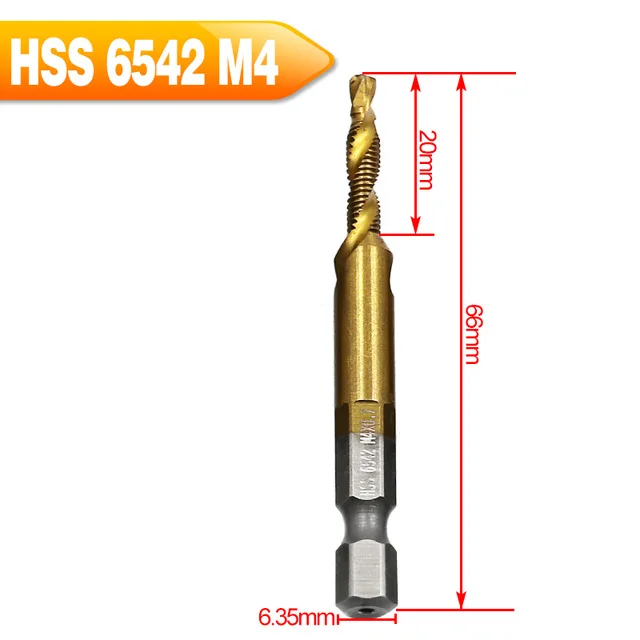 6 шт. Hss6542 комбинированное сверло винтовой кран 1/4 шестигранный хвостовик машина ручные краны Титан M3 M4 M5 M6 M8 M10 сверло Зенковка - Цвет: M4