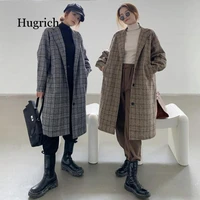 fashion women wool coat plaid classics female loose long single breasted coats 2021 autumn winter jackets outerwear