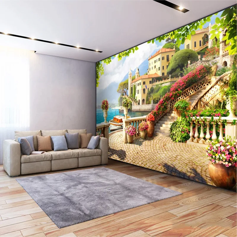 3D обои сад балкон озера пейзаж строительство фото настенная роспись гостиная