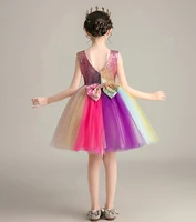 Adorable Rainbow Color Kids Dresses Pretty Princess Dresses For Girls Stage Show Skirt Party Dress Up High Fashion