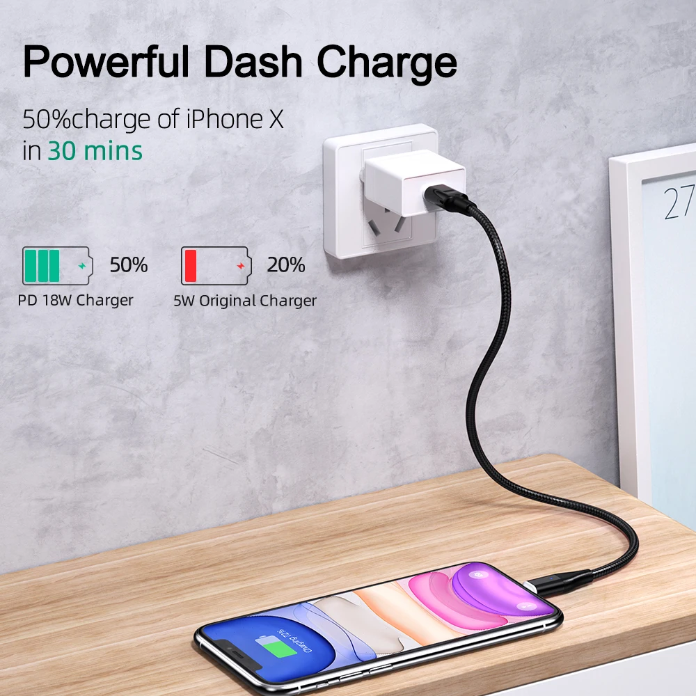 

YKZ Magnetic Type C to lighting PD 18W fast charge Cable for iPhone 12 11 Pro Max XS XR 8 Plus USB C 60W Cable For Huawei Xiaomi