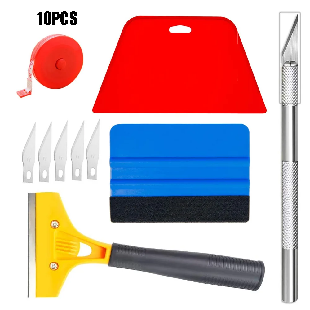 10Pcs Car Vinyl Tint Film Wrapping Squeegee Cutter Installing Tool Kit Kit Auto Sticker Trapezoidal Scraper