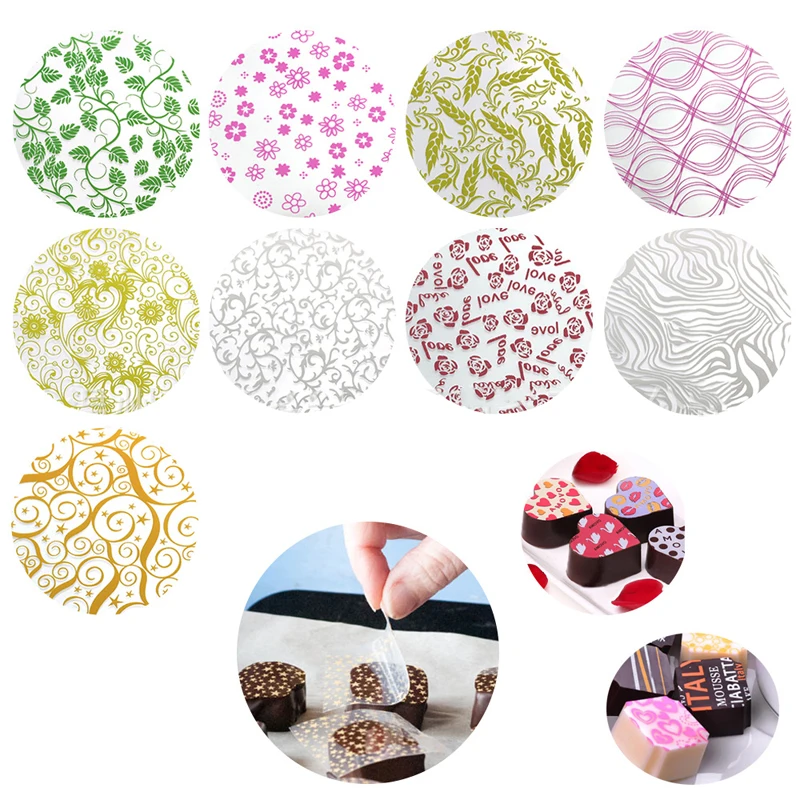 

50Pcs Multi-Pattern Chocolate Transfer Sheet MIX Design Chocolate Cookie Cake Decoration Paper DIY Baking Tool