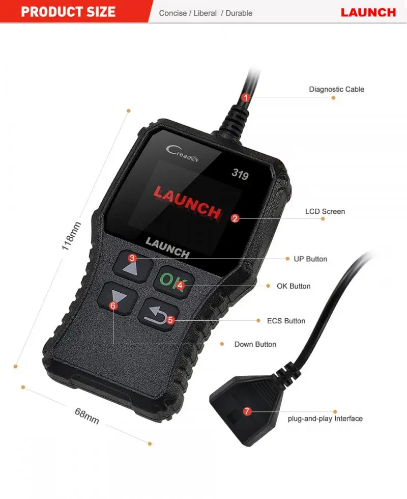 LAUNCH CR319 OBD2 сканер поддержка полной OBD II/EOBD Launch Creader 3001 автоматический диагностики PK