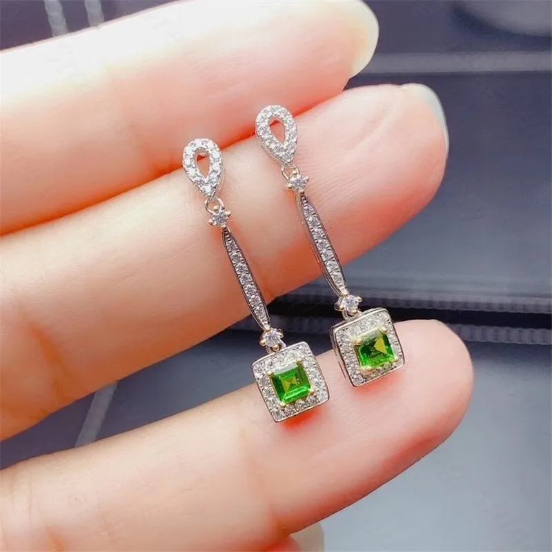 

Серьги естественный диопсид S925 и маленькие листья подходят для женщин, ювелирные изделия для свадьбы и вечерние, бесплатная доставка
