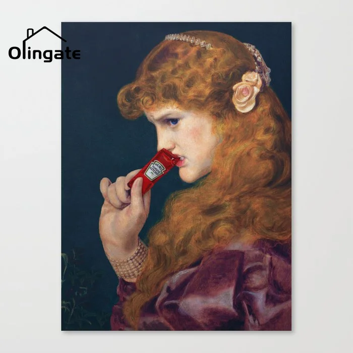 Ретро горничная съедает кетчуп Настенная картина ВИНТАЖНАЯ фотография цельный