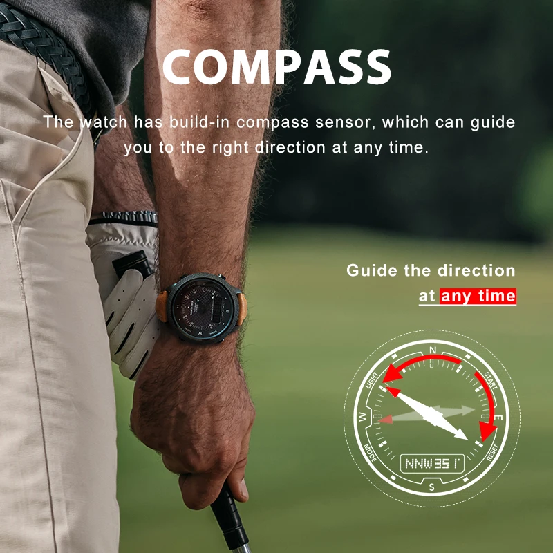 

NORTH EDGE Sport Men's Watches Waterproof Compass Pedometer Solar Power Cowhide Strap Multifunction Smart Watch Reloj Hombre