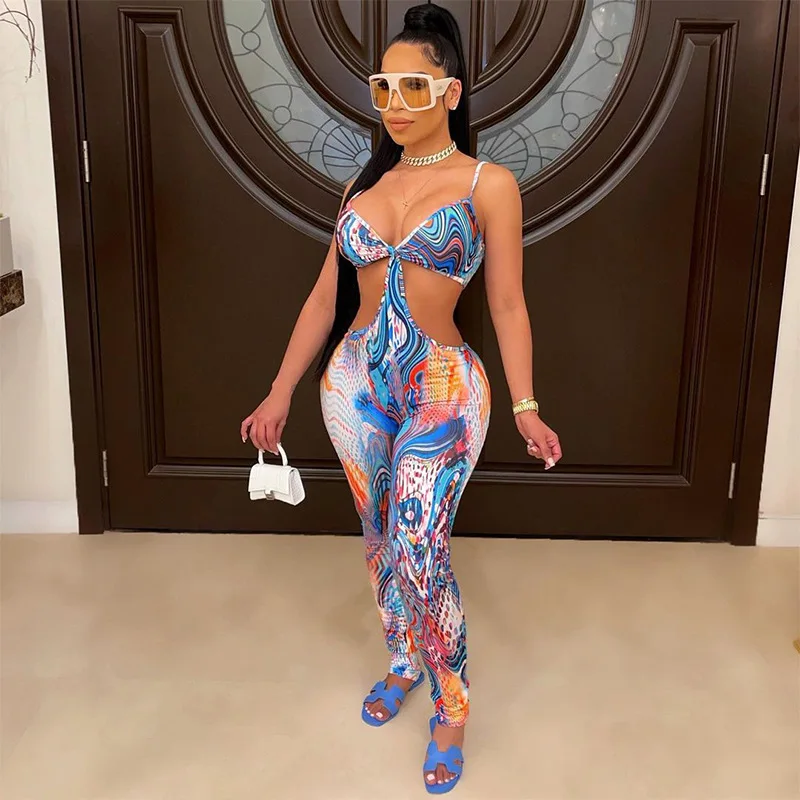 

Aesthetic Print Co-ord Jumpsuit Women Sexy Camis Backless Overall Female Skinny Party Clubwear Hot Streetwear 2021 Outfits