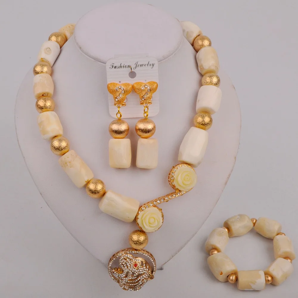 

Fashion Nigerian Wedding African Beads Jewelry Set White Coral Necklace Bridal Jewelry Sets