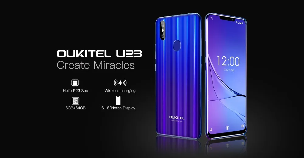 OUKITEL U23 6,1" Нотч Дисплей Android 8,1 мобильный телефон MTK6763T Helio P23 Восьмиядерный 6G 64G Беспроводной зарядки Face ID смартфон