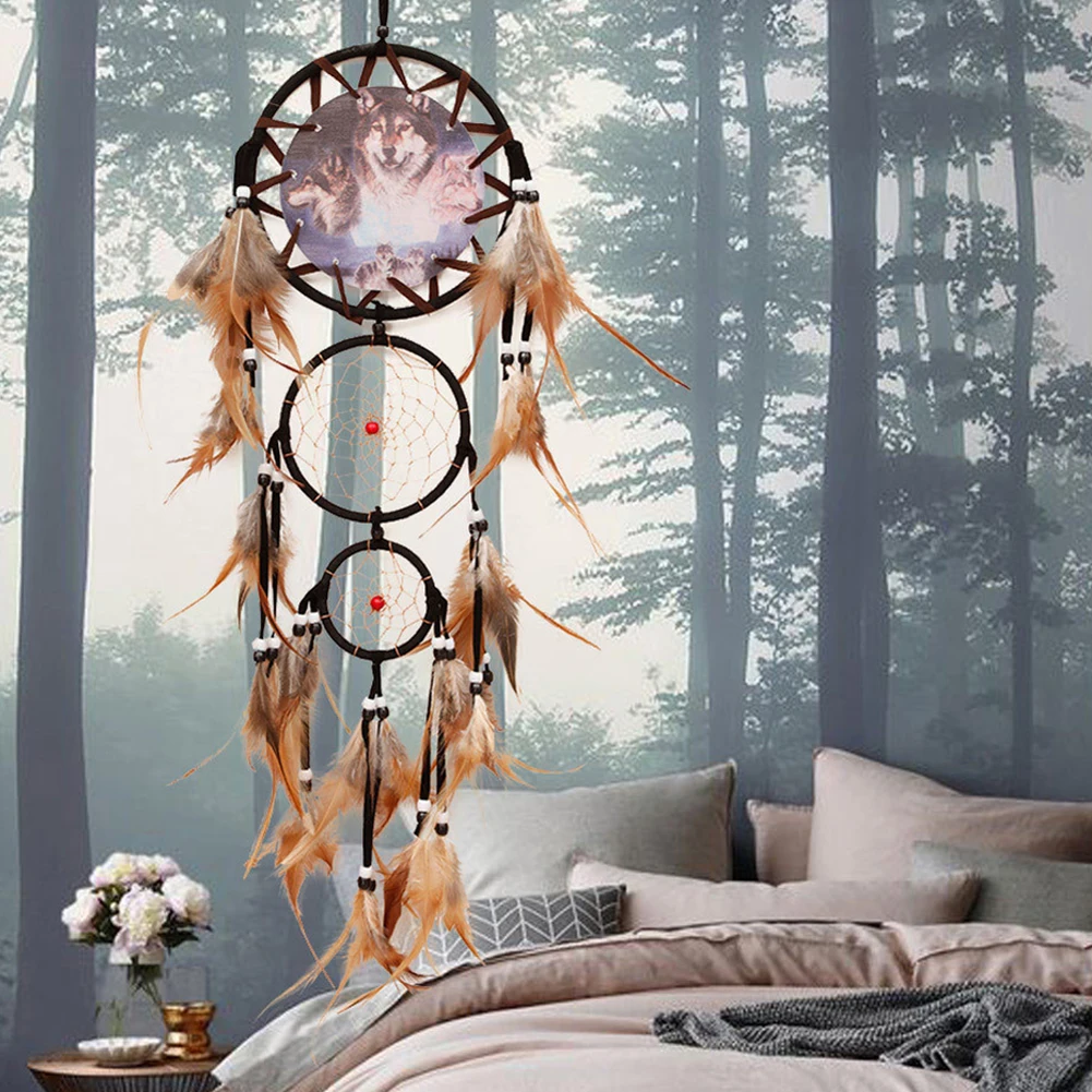 

Creative Wall Decorations Wolf Pattern Indian Style Dream Catcher Retro Feathers Ornament Dream Catcher Home Pendant Decor