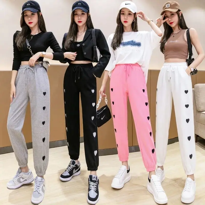 

Vetement Femme 2021 Summer Sweatpants Print High Waist Baggy Women Pants Running Jogging Casual Loose Sports Trousers X48