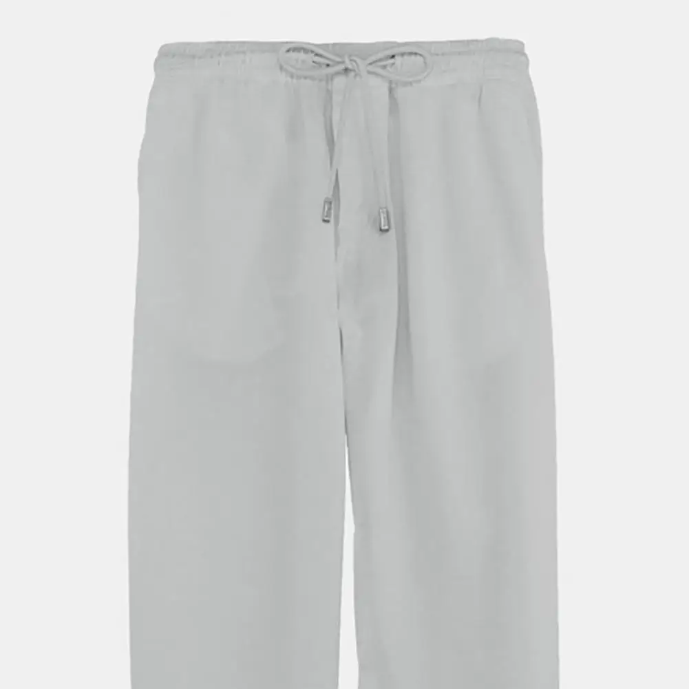 

Yoga Pants Drawstring Mid Rise Men Solid Color Wide Leg Trousers Slacks for Sports