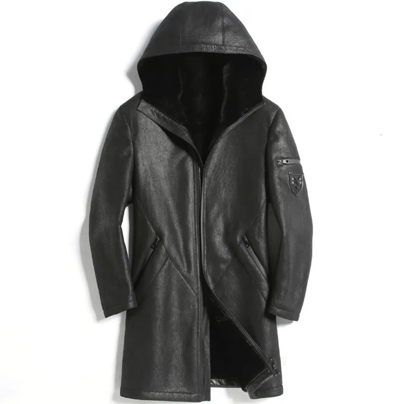 Натуральный мех пальто для мужчин стрижки овец зимнее мужские натуральная