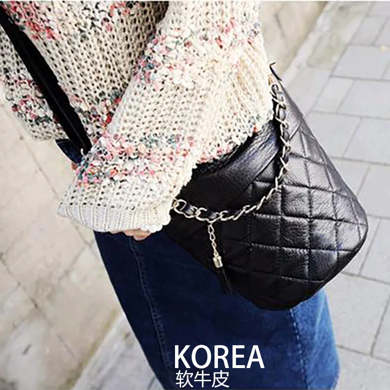 2021 Fashion Mules Genuine Leather Women's ShoulderBag Lux Head-layer Leather Chain Diamond Bucket Ladies Bag Handbags For women