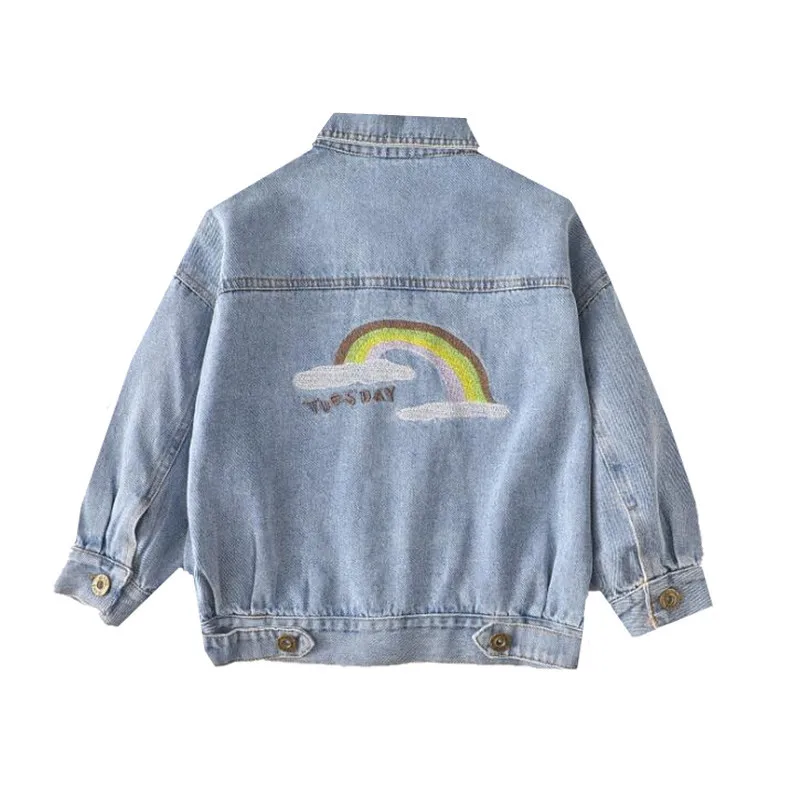 

Детские джинсовые модные куртки для маленьких девочек; Новинка 2020 года; Осенние детские рваные пальто; Детская одежда с радугой для девочек;...