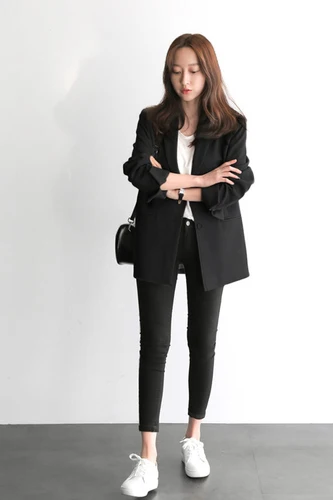 Женский однобортный Блейзер элегантный свободный пиджак в Корейском стиле для