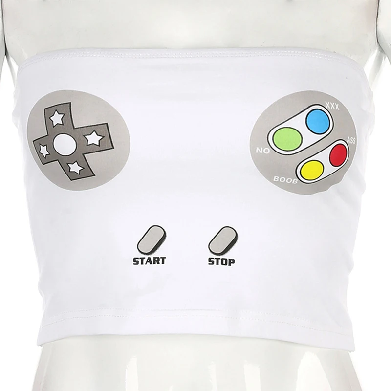 Women Printed Strapless White Tube Top Sleeveless Backless Sexy Crop Tops Summer Bandeau Cami Streetwear |