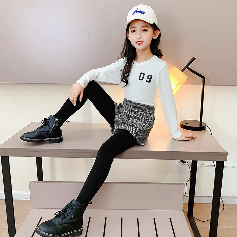 

Новое платье для девочек в клетку двойные штаны с фальш-вставкой брюки От 3 до 13 лет, детская одежда, длинные обтягивающие штаны с эластичной ...