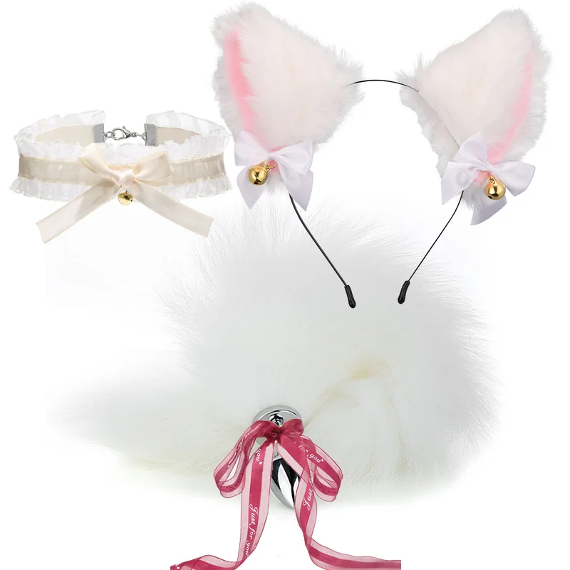 Fox Anal Plug Sex Toys Foxtail Bow Metal Butt Cute Bow-Knot Soft Cat Ears Headbands Erotic Cosplay Couples Accessories | Красота и