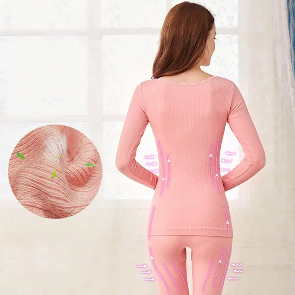 Женский Теплый комплект для сна зимнее ультратонкое термобелье с круглым