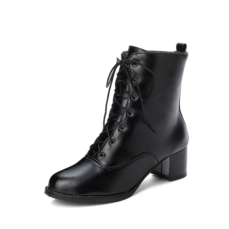 QPLYXCO New Plus Size 31-52 Winter warm Ankle Boots Women 2019 High Heels 5cm Lace up Pumps Wedding snow boots Shoes woman L-3 | Обувь
