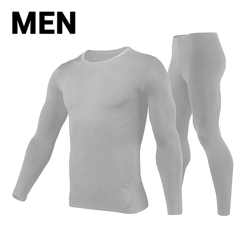 Men Gray HEROBIKER, мужское термобелье, костюмы, набор, мотоциклетные, лыжные, зимние, теплые, базовые слои, плотные, кальсоны, топы и штаны, набор - Цвет: Men Gray
