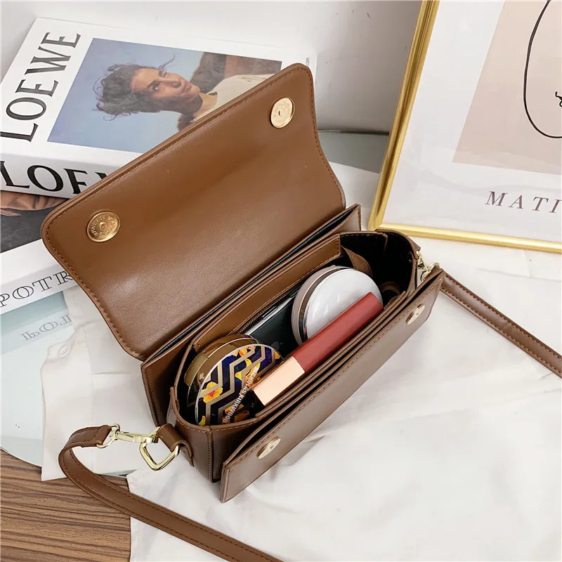 

Women Fashion Designer Messenger Bag Soft Leather Square Clamshell Shoulder Bags Vintage Fashion Handbags for Women 2021 Spring