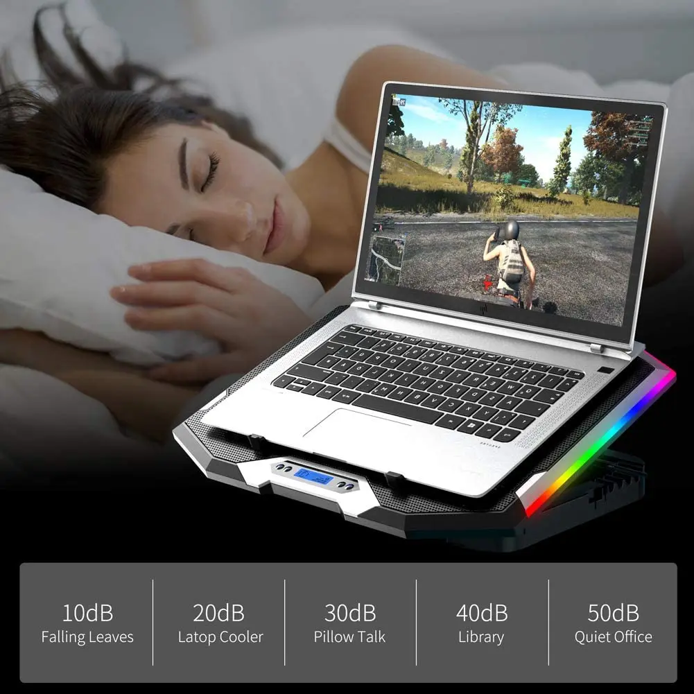 

Gaming RGB Laptop Cooler For Laptop 12-18 Inch Six Fans LCD Screen Laptop Cooling Pad Adjustable Notebook Stand Two USB Port