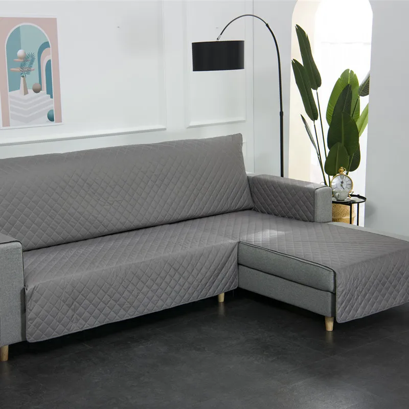 Чехол для дивана L образной формы нескользящий стеганый цельный чехол угловой