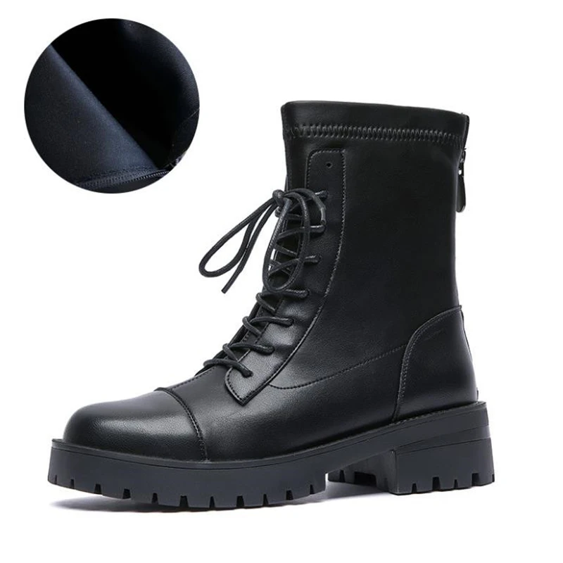 

Genuine Leather Women Ankle Boots Lace Up Platform Motorcycle Boots With Back Zipper Ladies Casual Shoes Leather Short Boots