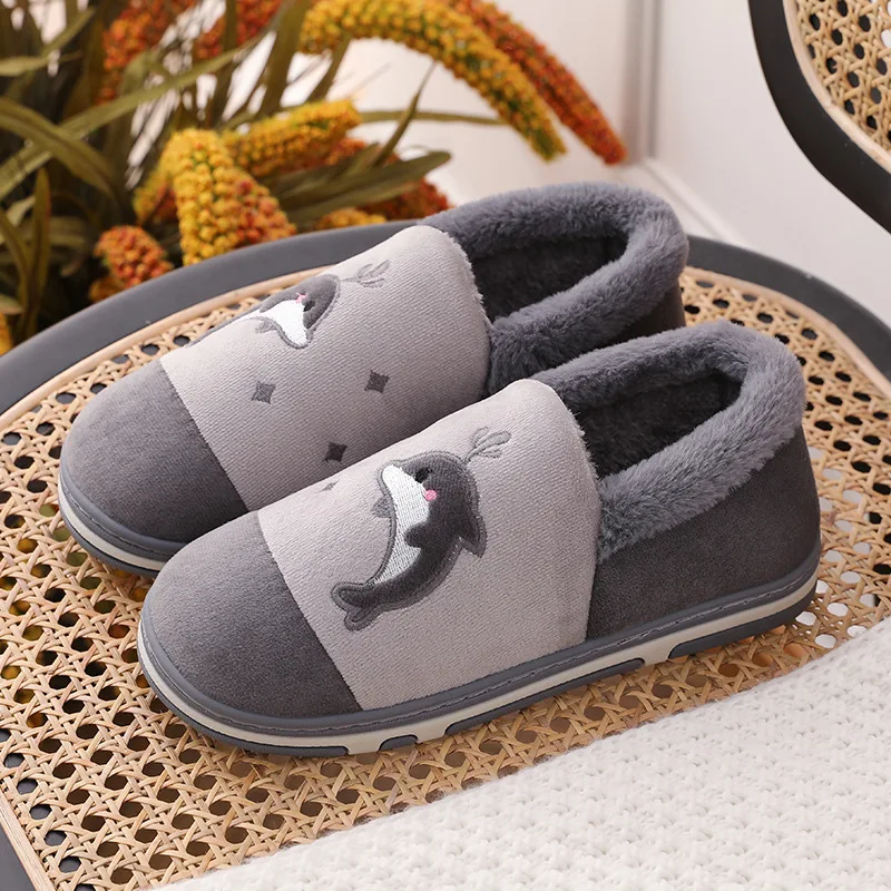 

Women Home Dolphan Slippers Winter Cotton Warm Woman Fashion Soft House Shoes Short Plush Comfort Female Couple Style Plus Size