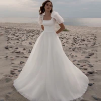 eightree sexy wedding dresses white puff sleeves bride dress 2022 simple tulle a line princess wedding evening gowns plus size